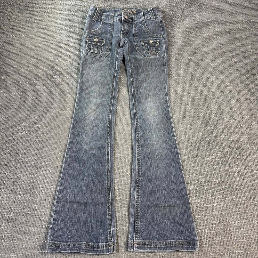 Bongo Low Rise Flare Jeans Women 00 Blue Cargo Pocket Y2K Vintage 32 Inseam
